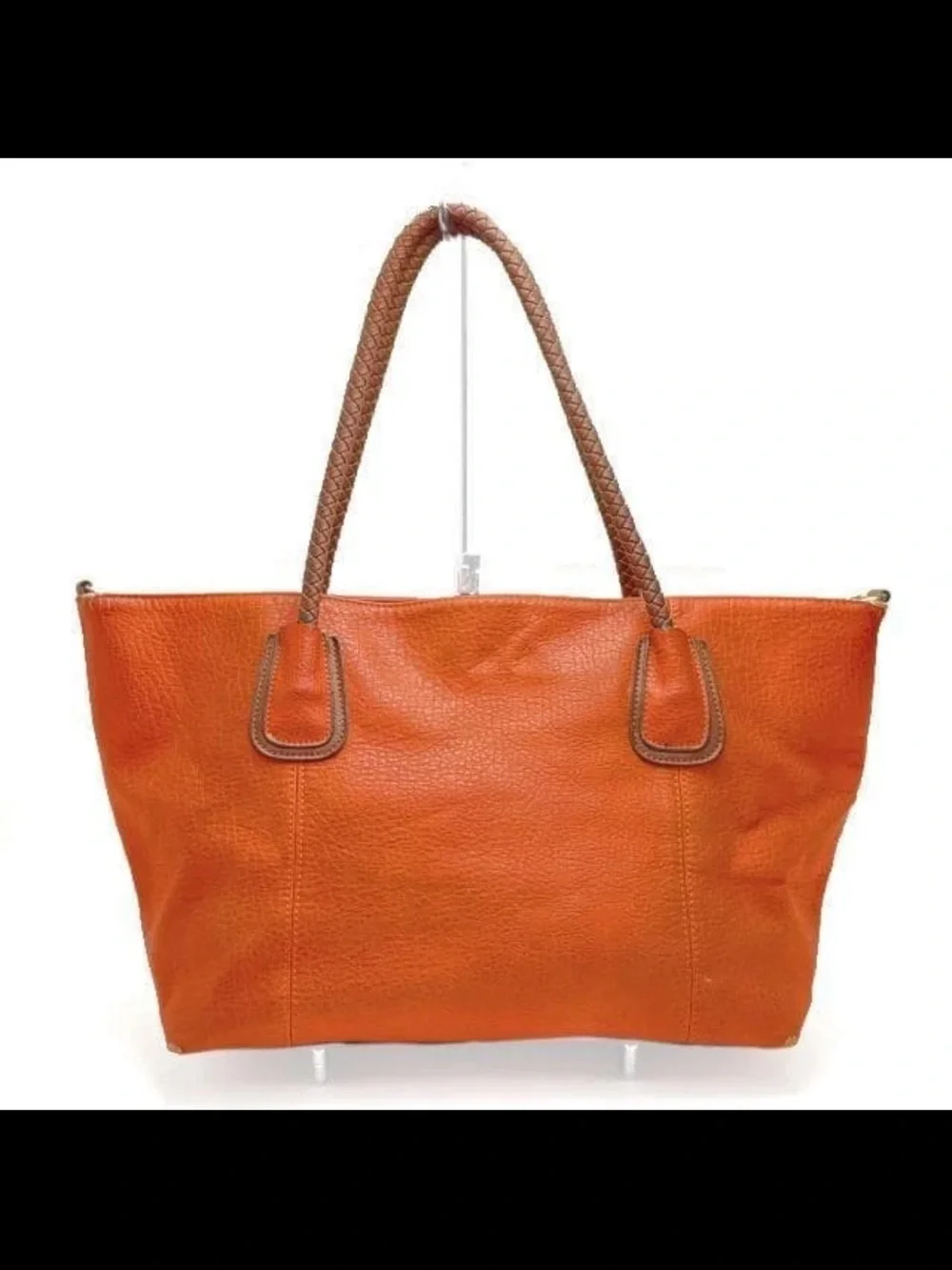 Mulberry Orange Leather Tote with Braided Brown Handles